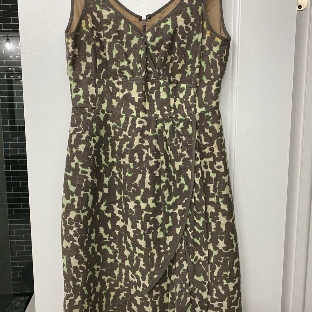 Green/Multi Linen faux wrap mini dress